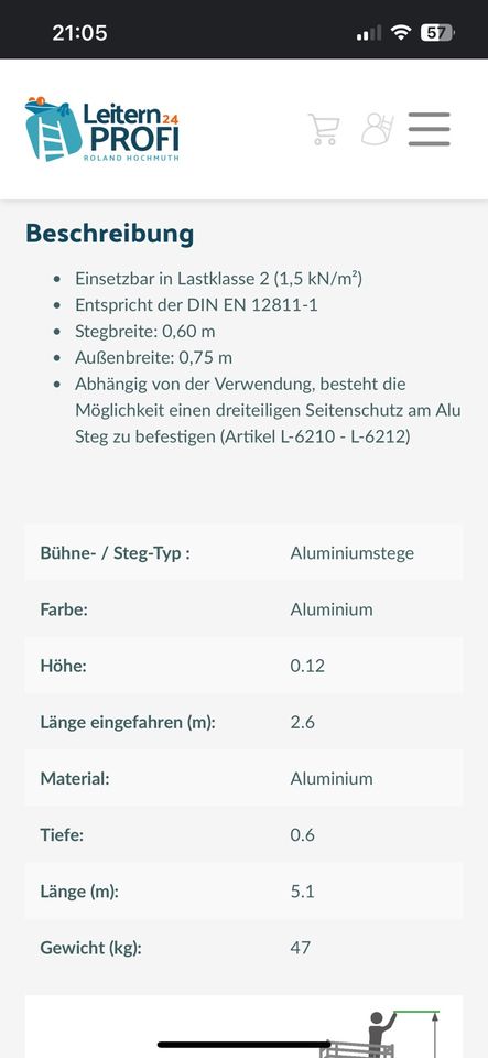 Layher Alusteg 600 faltbar 5,10m in Freiburg im Breisgau