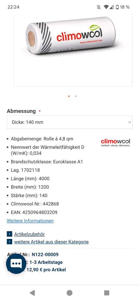 Climowool Klemmfilz Dämmung Mineralwolle  2x in Albstadt