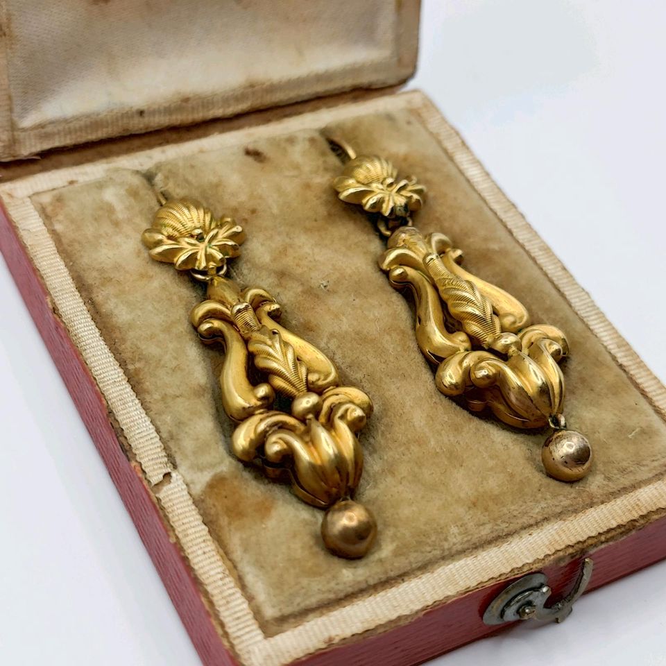 Ohrringe Gold Biedermeier antik Tropfen in original etui 19.jhd in München