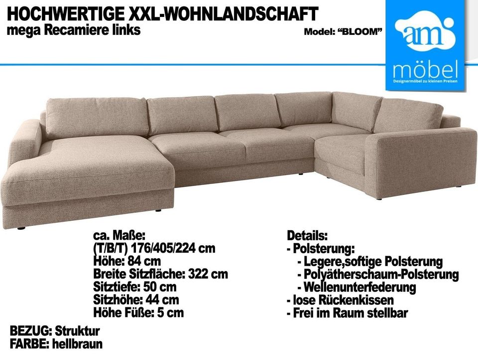 Sofa Couch Wohnlandschaft U Form XXL Struktur beige in Bremen
