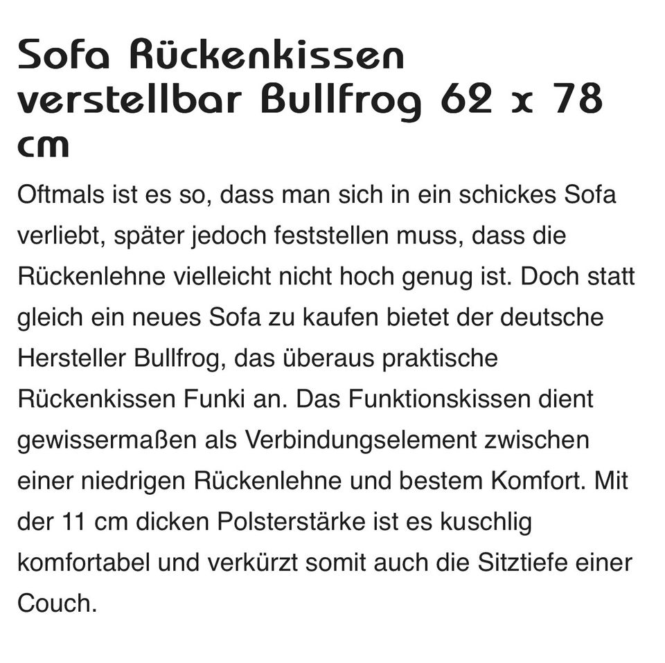 Bullfrog Funktionskissen Funki S nagelneu in Holzkirchen