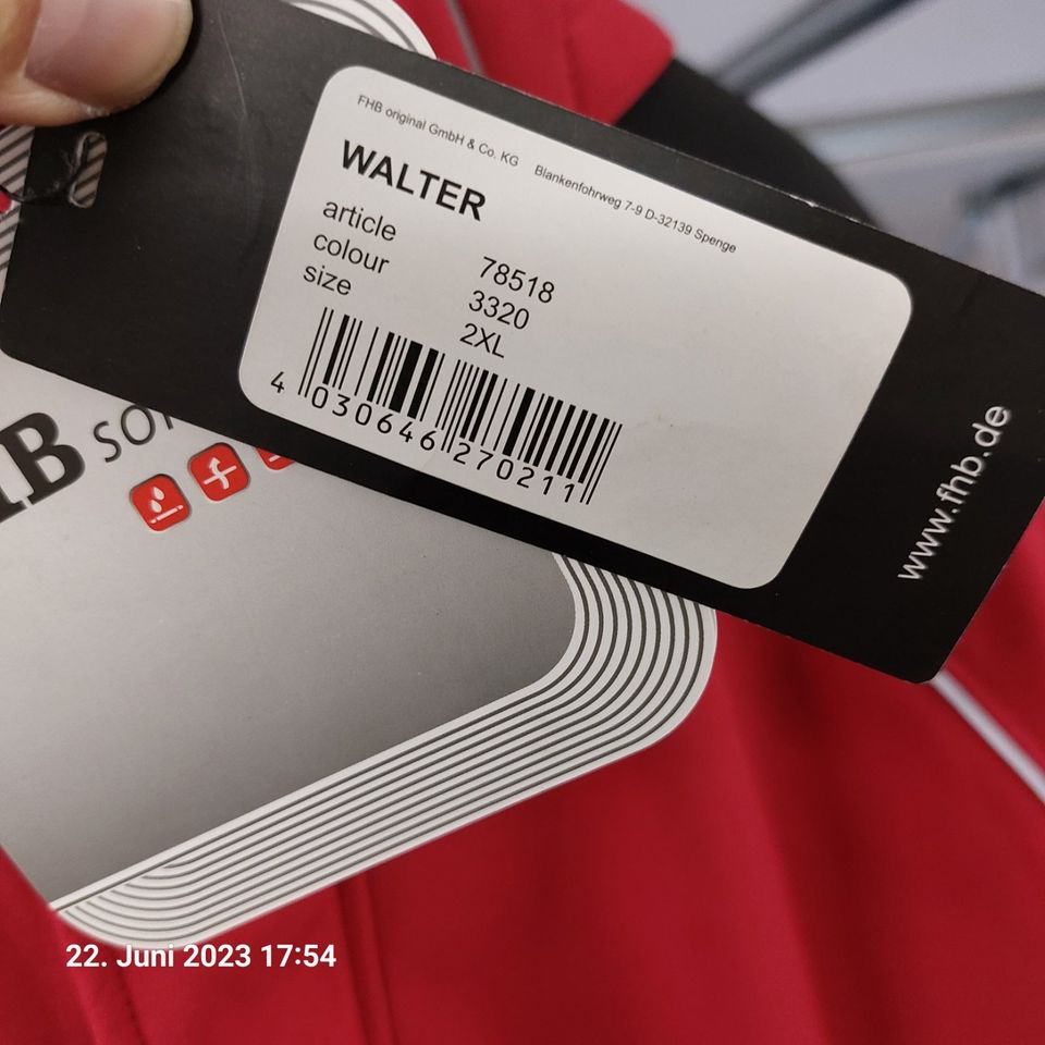 FHB Softshell-Jacke WALTER rot-schwarz Gr. 2XL 78518-3320 ( 114 ) in Ganderkesee