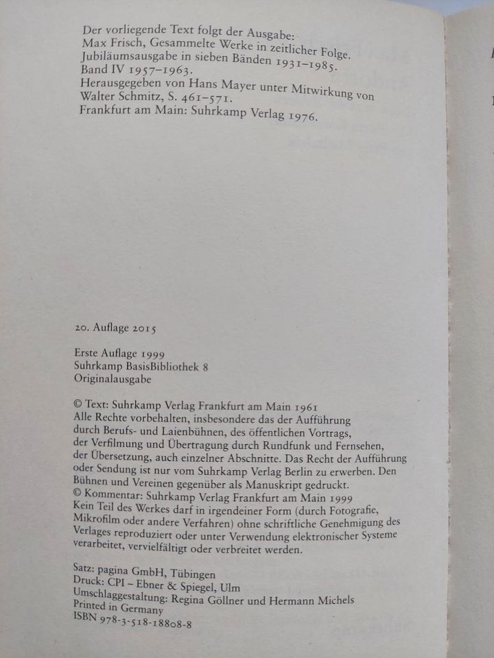 Andorra von Max Frisch, ISBN 978-3-518-18808-8, Cornelsen Verlag in Ludwigsburg