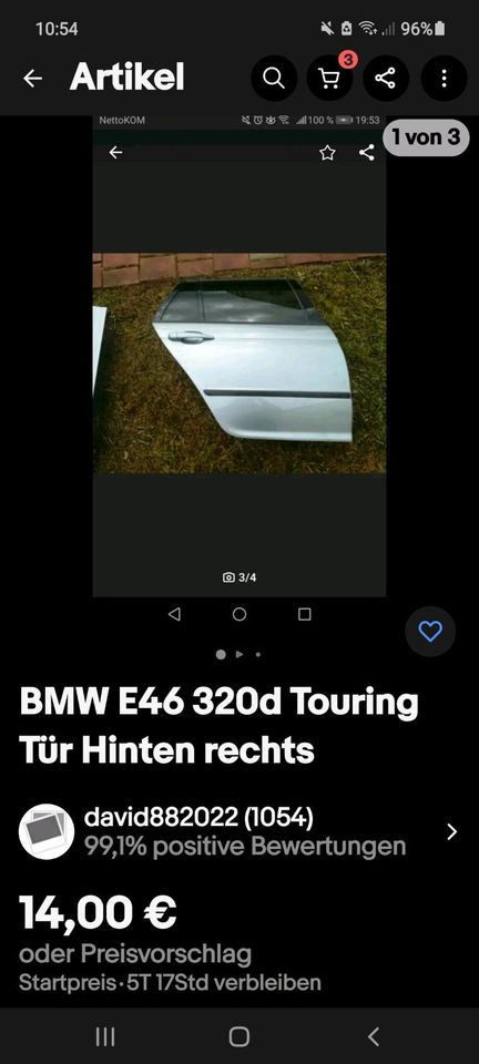 BMW E46 320d Touring Tür Hinten rechts. Zustand: "Gebraucht" in Harburg (Schwaben)