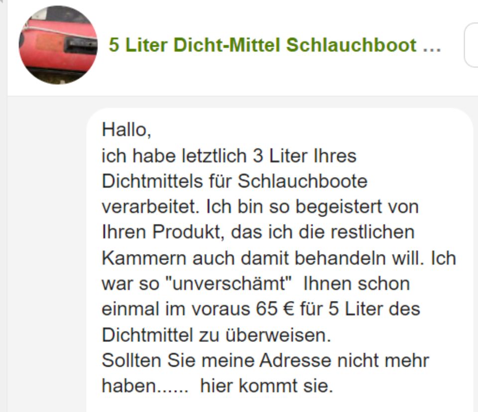 3 Liter Schlauchboot Dicht-Mittel bei Undichtigkeiten Loch Lecks in Leer (Ostfriesland)