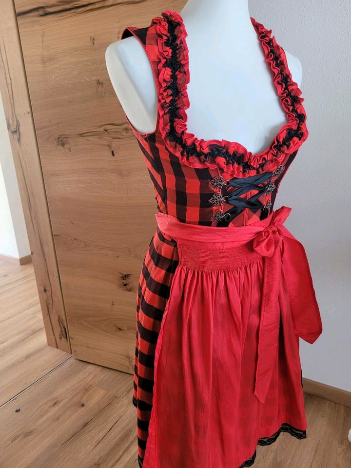 Dirndl midi XS/32 rot schwarz mit Spitze in Karlshuld