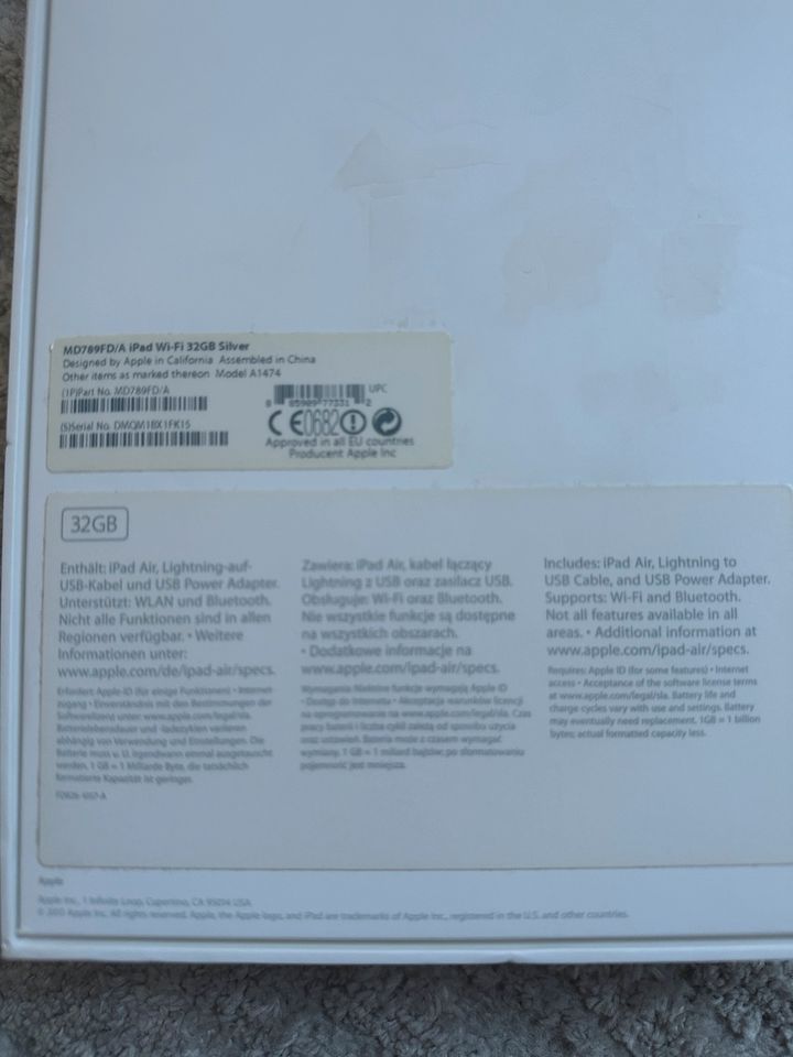 iPad Air 32 GB Wi-Fi Silver Model A1474 in Karlsruhe