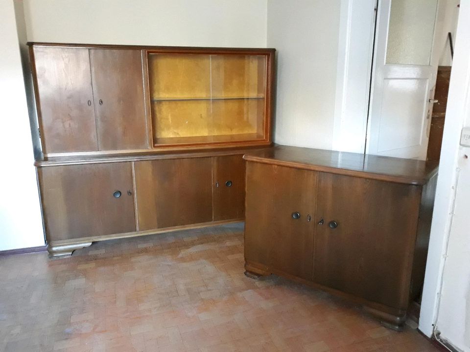 Wohnzimmerschrank, Set aus Vitrine&Kommode, antik, massiv, retro in Gera