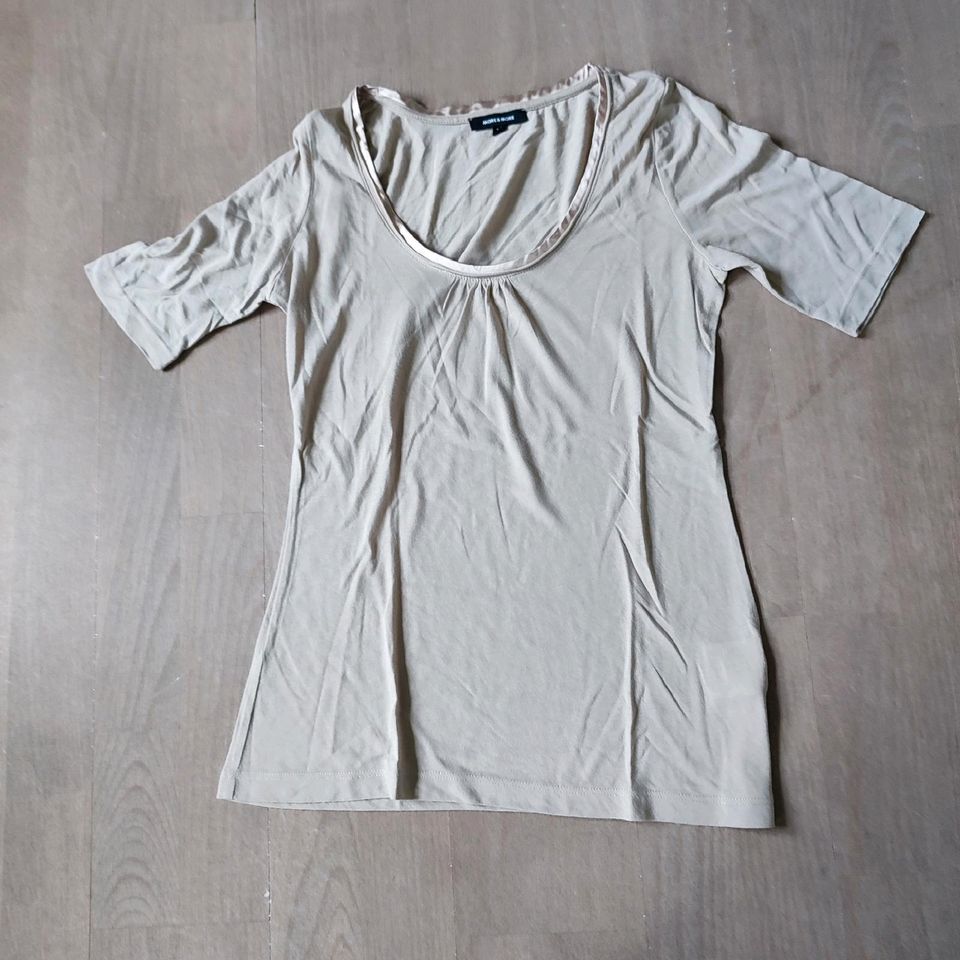 More & More T-Shirt beige tailliert Rundhals Satin kurzarm S 36 in Geesthacht