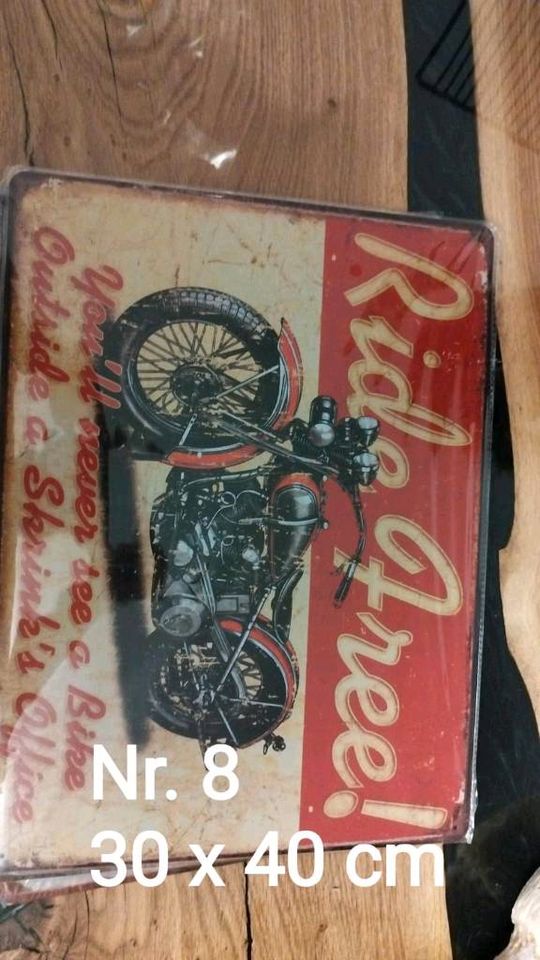 verschiedene Blechschilder - Motorrad Harley, Indian, Route 66 in Barbing