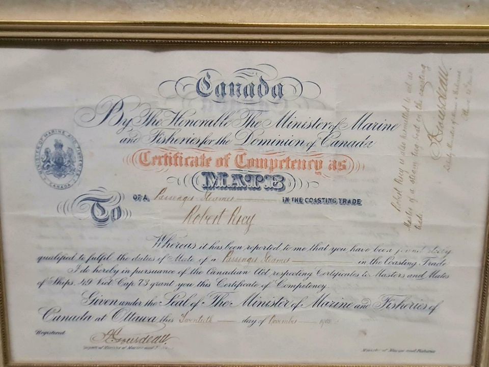 Certificate of competancy as Mate, signiert in Wentorf