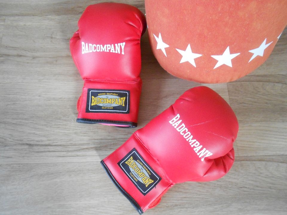 Boxsack mit Boxhandschuhen in Würselen