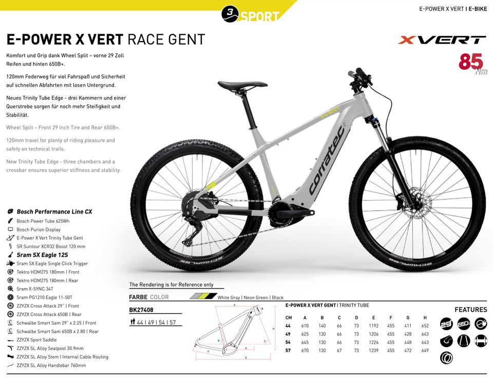 CORRATEC X-VERT RACE Gent i625Wh BOSCH CX GEN4 57XL 2022 #BK27408 in Grafenau