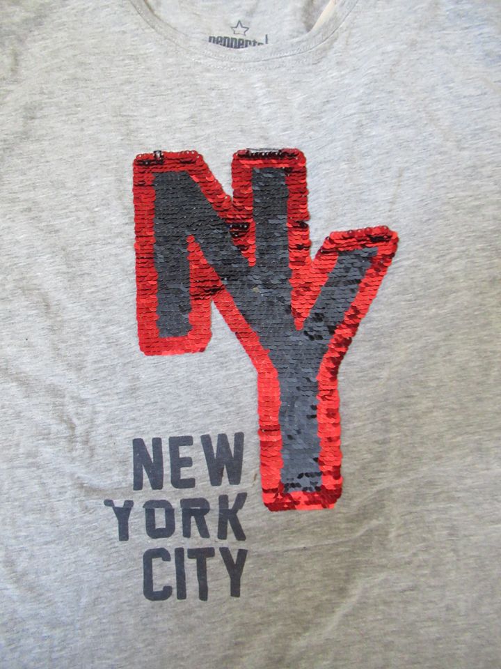 Shirt, T Shirt,Größe 158,164,grau,Wendepailetten,NY,New York in Zeiskam