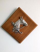 Vintage Bild Pferd plastischer Zinn Pferdekopf auf Holz Niedersachsen - Bad Bodenteich Vorschau
