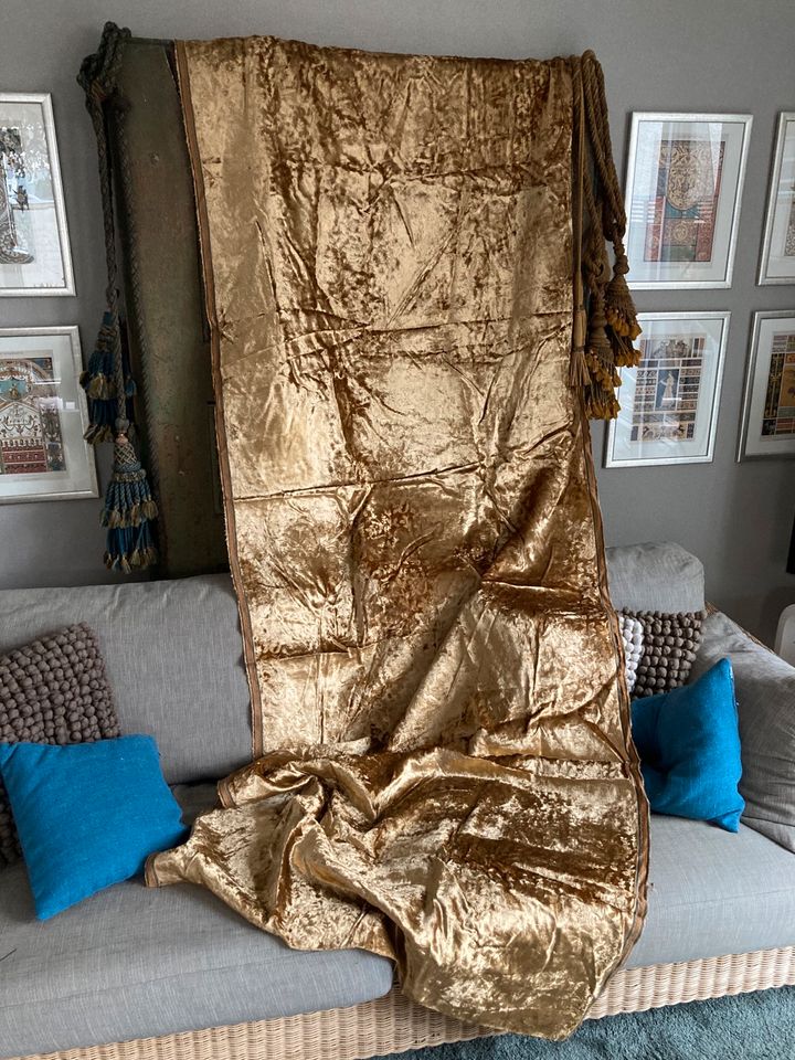 ☀️ Stoff Samt Ausbrenner☀️ gold Blumen ☀️ 98 x 303 cm - neuwertig in Anzing