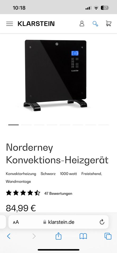 KLARSTEIN Norderney 1000W Heizgerät Konvektion in Stephansposching