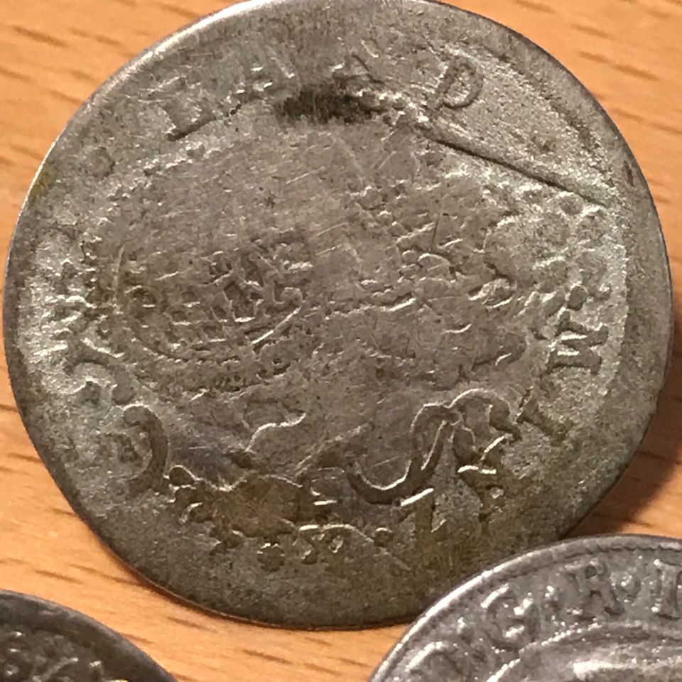 5 Alte Silberknöpfe aus Münzen, für Tracht in Gilching