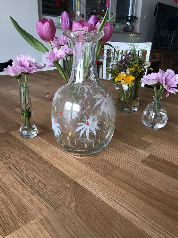 Vase Antik Glas Glasvase Handbemalt Jugendstil Blumen in Radebeul