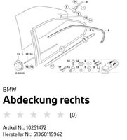 E36 Coupe Abdeckung hinten rechts Dichtung neu 51368119962 Brandenburg - Werbellin Vorschau