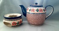 Bunzlauer Keramik Teekanne + Stövchen  Rote blumen Hessen - Gudensberg Vorschau