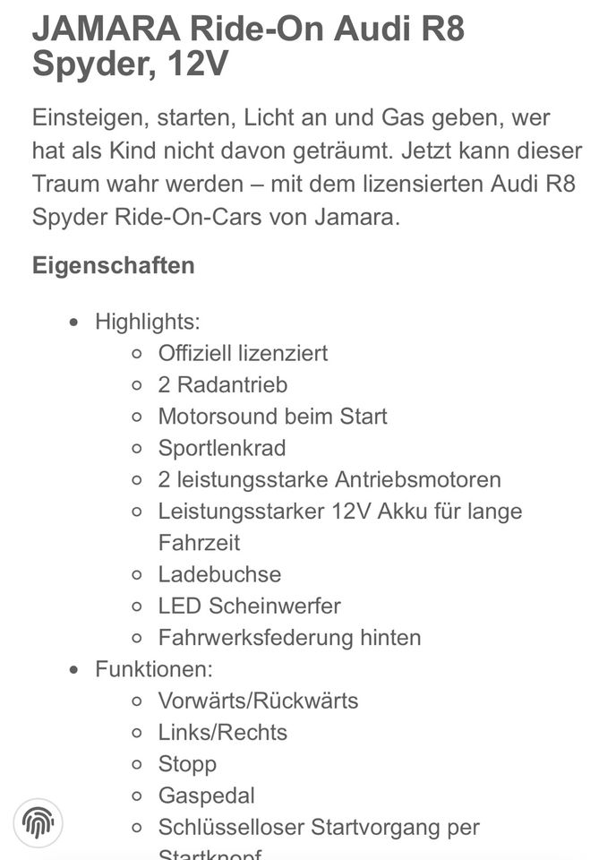 Audi R8 Kinderelektro Auto 12v in Rüsselsheim