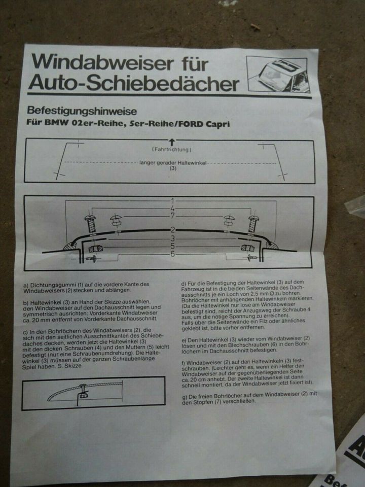 Windabweiser für Auto Schiebedächer , wie Audi 50 , BMW 02 , Merc in Erligheim