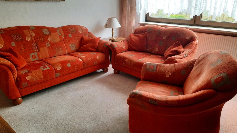 3-teilige Sofa-Kombination in rot-orange Modell "Chalet" in Kulmbach