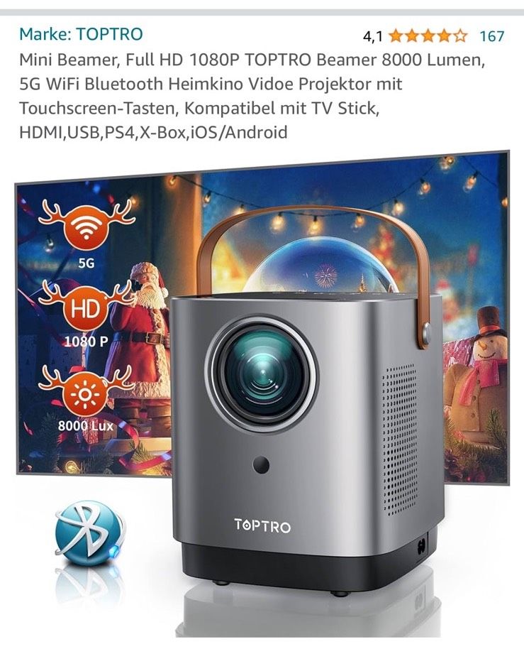 TOPTRO TR23 Full-HD Beamer tragbar mit WIFI und Bluetooth in Düsseldorf