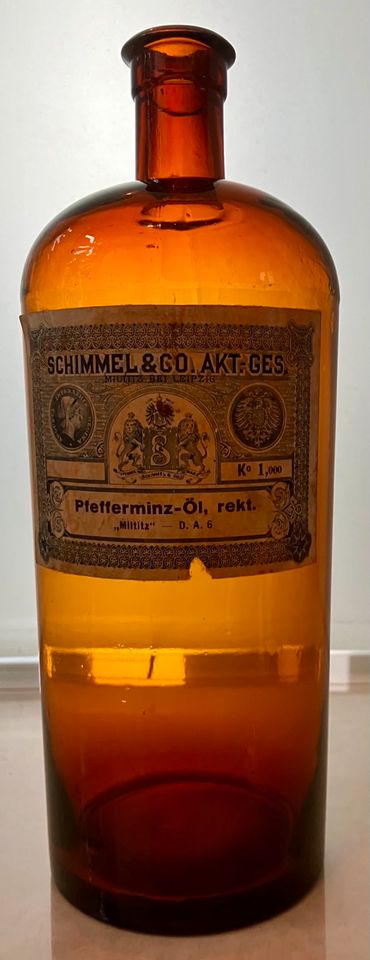 Antike Apothekerflasche Schimmel & Co Leipzig Milnitz in St. Leon-Rot