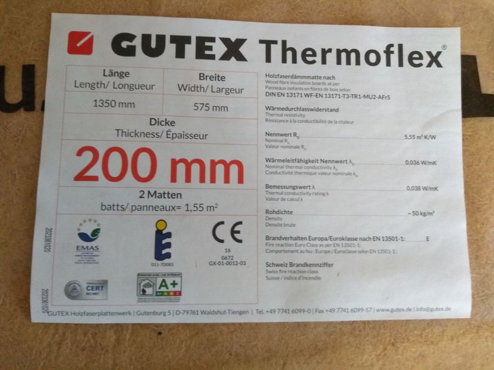 GUTEX Thermoflex 200 mm WLG 036 Dämmung 2 Pakete vorhanden in Heringsdorf