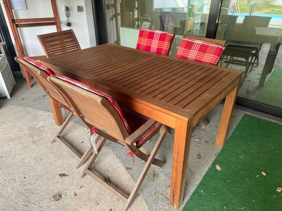Sunfun Gartenmöbel Set 1 Holztisch + 5 Gartenstühle + Auflagen in Rösrath