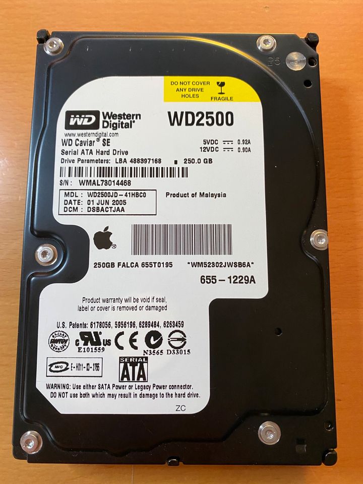 Western Digital 250GB SATA Festplatte WD2500 Apple OEM in Hamburg