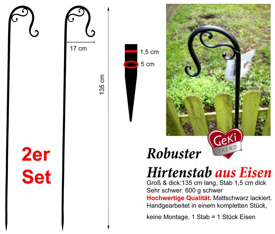 2er Set Hirtenstab Schäferhaken Laternenstab Gartenstecker stabil in Tornesch