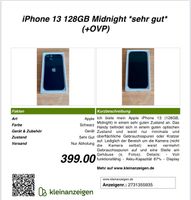 iPhone 13 128GB Midnight *sehr gut* (+OVP) Bayern - Forchheim Vorschau