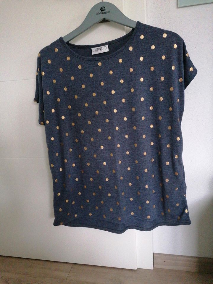 T-Shirt Shirt Sommer 44 XXL blau gold Punkte Top in Thannhausen