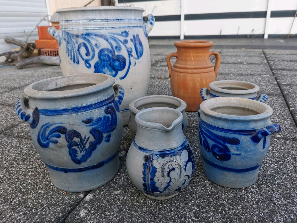 Große Krug Sammlung, Keramik, Cobalt blau, Deko, Mediterran in Fellbach