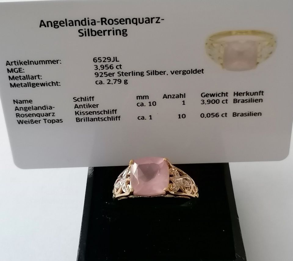 Angelandia Rosenquarz Ring 925 Silber vergoldet+Zertifikat 22 in Berlin