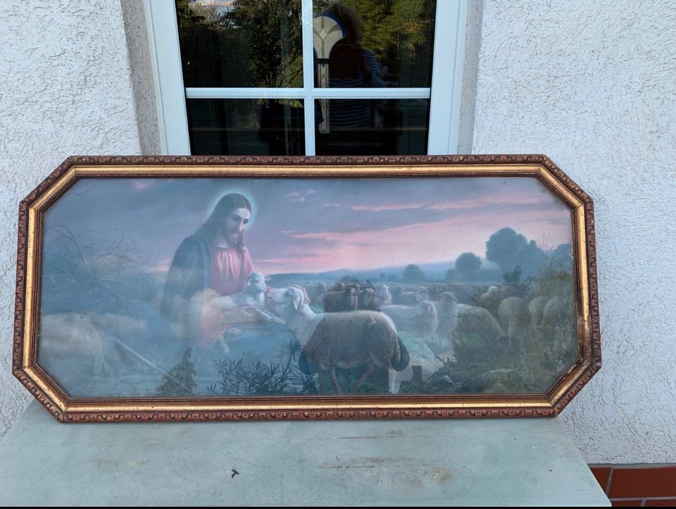 Großes Jesusbild Heiligenbild Jesus mit Schafen in Kirchhain