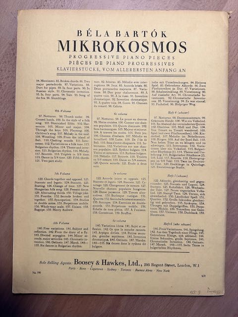Béla Bartók Mikrokosmos • Piano Solo Vol. III in Hamburg
