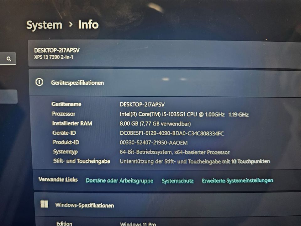 DELL XPS 13 i5-1035G1 8gb RAM 256gb NVMe Win11 Pro in Ratingen