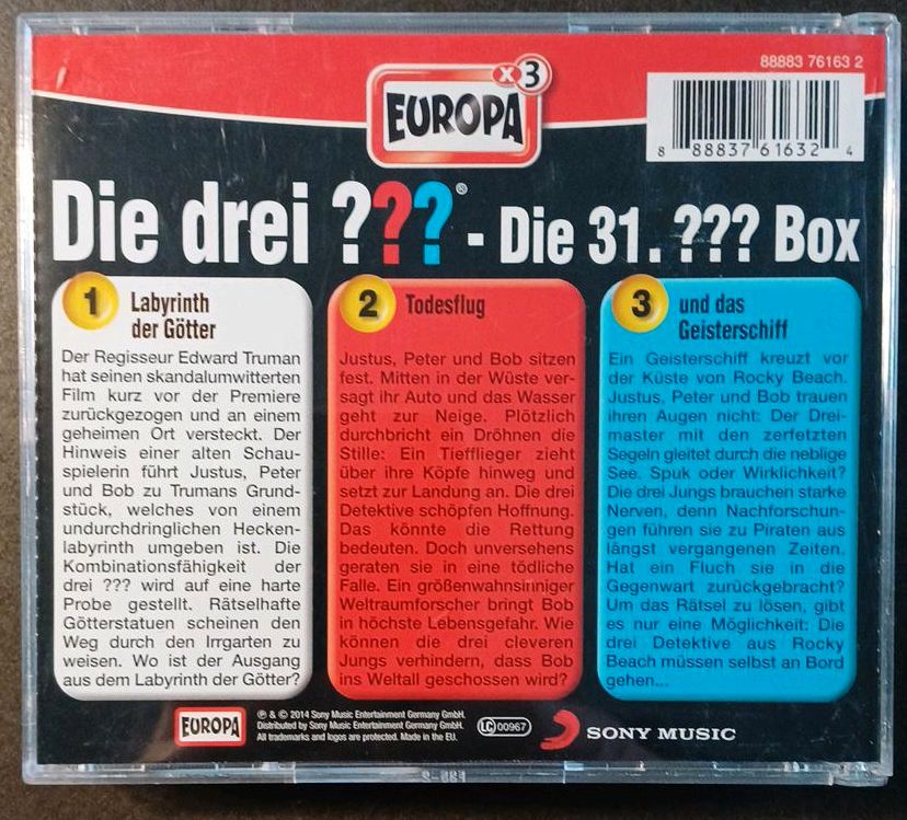 3 Hörspiel-CD, DIE DREI ???, BOX Nr. 31 in Ingolstadt