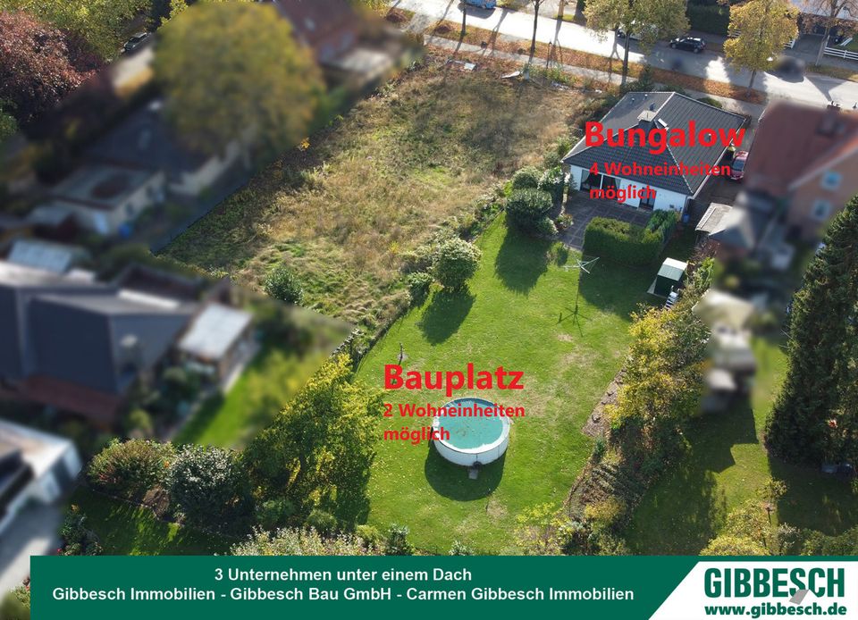 1.051 m² Grundstück mit Bungalow  + Bauplatz  oder 2 Bauplätzen für 4 + 2 Wohneinheiten in Großhansdorf