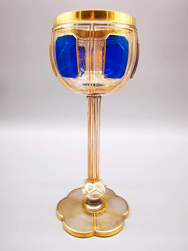 Jugendstil Wein-Glas Römer-Gläser Böhmen blau gold Pokal altes in Herne