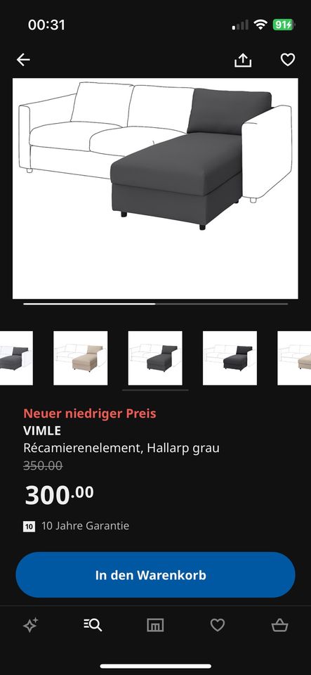 Ikea Sofa Teil Vimle Recamierenelement in Hedeper