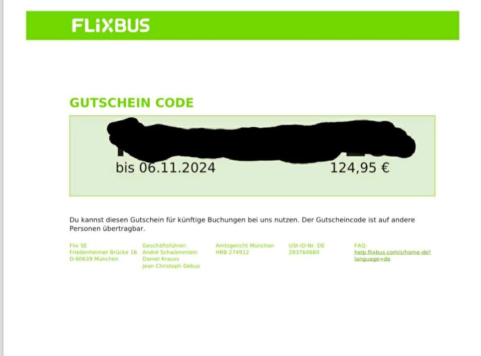 Ticket/Gutschein für Flixtrain/ Bus gültig bis November 24 in Prüm