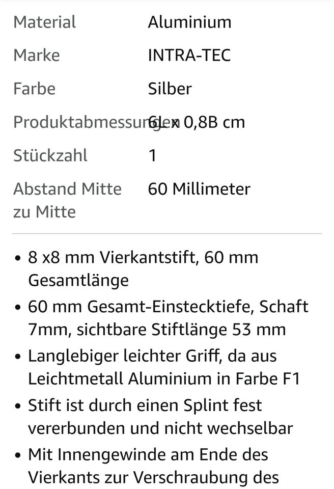 Garagentorgriff,Drehgriff Garagentor.8x60,Leichtmetall,silber.NEU in Meckenheim