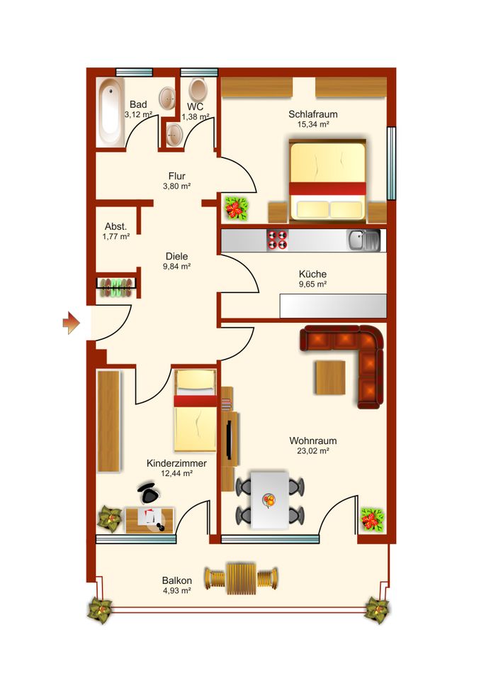 Attraktive 3 Zimmer Wohnung mit Balkon in Düsseldorf - Unterbach - Sofort verfügbar in Düsseldorf