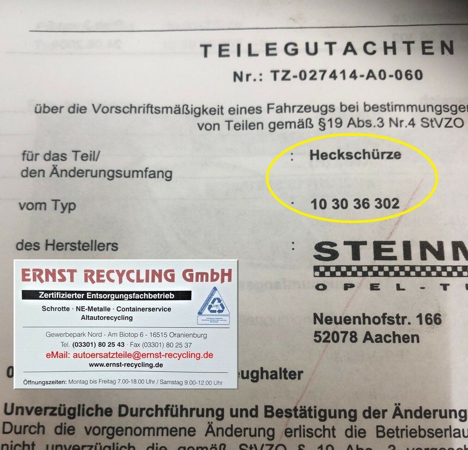 ☝️ Opel Astra H, Steinmetz Stoßfänger Stoßstange hinten Schweller in Oranienburg