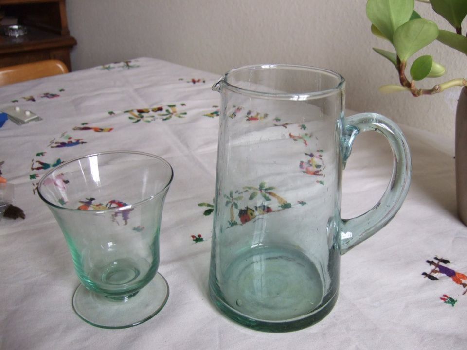 Set Wasserkrug Saftkrug Krug + Glas. Glas mundgeblasen. Neuwertig in München